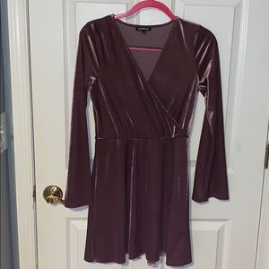 maroon long sleeve velvet mini dress